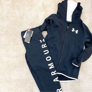 Girls Under Armour Full Zip Hoodie and Leggings Black Youth Medium